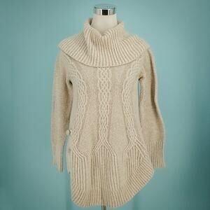 Angel of the North Anthro Size Small S Ivory Cabled Boucle Cowl Wool Sweater